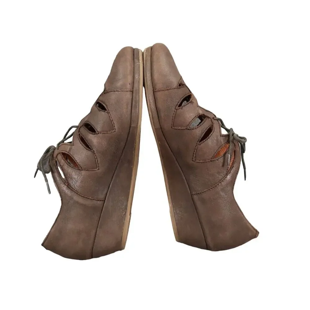 Gentle Souls Shoes Womens 8 Wedge Sandal Lace Up Comfort Classic Leather Brown